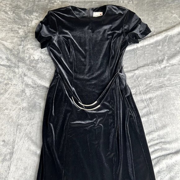 Vintage 90s Velvet Maxi Dress Short Sleeve Belted Goth Grunge Party 11/12 Witchy - Picture 3 of 11